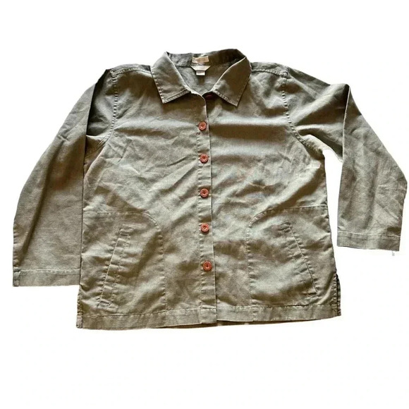 christopher & banks shacket button up long sleeve shirt jacket green size large - Picture 6 of 10